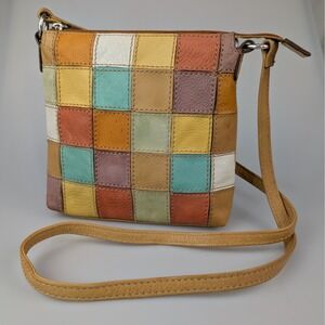 Vintage Fossil Crossbody Bag Leather Patchwork Multi Color Block Purse Y2K 90s